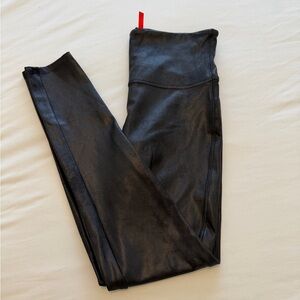 SPANX Black High-Waisted Leggings Size L • Full Length faux leather Athleisure